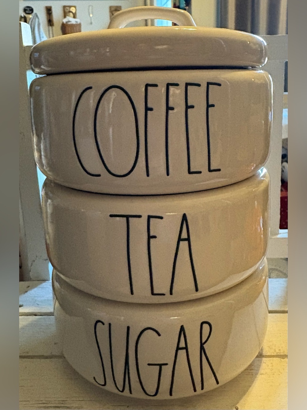 Rae Dunn Cream Ceramic Coffee Tea Sugar Stacker